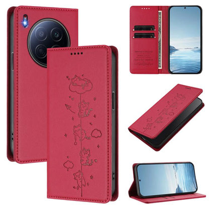 Cute Cats Embossed Magnetic RFID Vegan Leather Phone Case, For Tecno Spark 40 4G, For Tecno Pova 7 Ultra 5G, For Tecno Spark Go 1S / Go 1, For Tecno Camon 40 Pro 4G, For Tecno Camon 40 Premier, For Tecno Camon 40 4G, For Tecno Spark 30C 5G / Pop 9 5G  ...