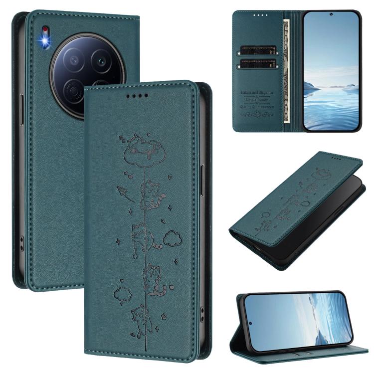 Cute Cats Embossed Magnetic RFID Vegan Leather Phone Case, For Tecno Spark 40 4G, For Tecno Pova 7 Ultra 5G, For Tecno Spark Go 1S / Go 1, For Tecno Camon 40 Pro 4G, For Tecno Camon 40 Premier, For Tecno Camon 40 4G, For Tecno Spark 30C 5G / Pop 9 5G  ...