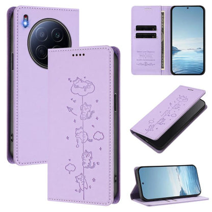Cute Cats Embossed Magnetic RFID Vegan Leather Phone Case, For Tecno Spark 40 4G, For Tecno Pova 7 Ultra 5G, For Tecno Spark Go 1S / Go 1, For Tecno Camon 40 Pro 4G, For Tecno Camon 40 Premier, For Tecno Camon 40 4G, For Tecno Spark 30C 5G / Pop 9 5G  ...