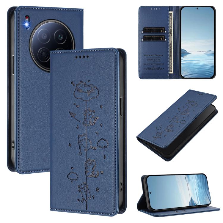 Cute Cats Embossed Magnetic RFID Vegan Leather Phone Case, For Tecno Spark 40 4G, For Tecno Pova 7 Ultra 5G, For Tecno Spark Go 1S / Go 1, For Tecno Camon 40 Pro 4G, For Tecno Camon 40 Premier, For Tecno Camon 40 4G, For Tecno Spark 30C 5G / Pop 9 5G  ...