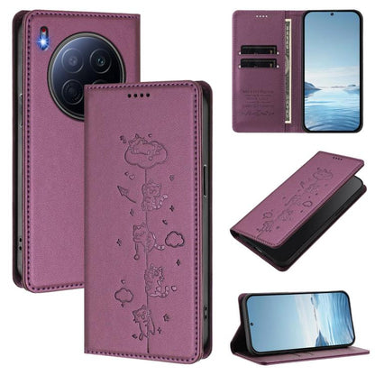 Cute Cats Embossed Magnetic RFID Vegan Leather Phone Case, For Tecno Spark 40 4G, For Tecno Pova 7 Ultra 5G, For Tecno Spark Go 1S / Go 1, For Tecno Camon 40 Pro 4G, For Tecno Camon 40 Premier, For Tecno Camon 40 4G, For Tecno Spark 30C 5G / Pop 9 5G  ...
