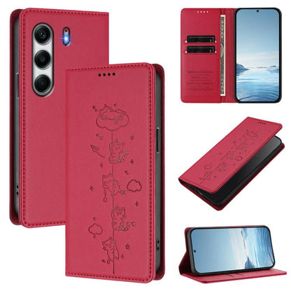 Cute Cats Embossed Magnetic RFID Vegan Leather Phone Case, For Tecno Spark 40 4G, For Tecno Pova 7 Ultra 5G, For Tecno Spark Go 1S / Go 1, For Tecno Camon 40 Pro 4G, For Tecno Camon 40 Premier, For Tecno Camon 40 4G, For Tecno Spark 30C 5G / Pop 9 5G  ...