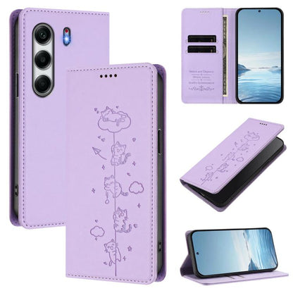 Cute Cats Embossed Magnetic RFID Vegan Leather Phone Case, For Tecno Spark 40 4G, For Tecno Pova 7 Ultra 5G, For Tecno Spark Go 1S / Go 1, For Tecno Camon 40 Pro 4G, For Tecno Camon 40 Premier, For Tecno Camon 40 4G, For Tecno Spark 30C 5G / Pop 9 5G  ...