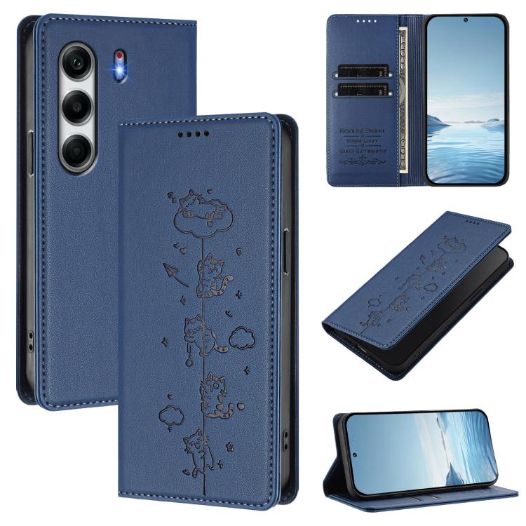Cute Cats Embossed Magnetic RFID Vegan Leather Phone Case, For Tecno Spark 40 4G, For Tecno Pova 7 Ultra 5G, For Tecno Spark Go 1S / Go 1, For Tecno Camon 40 Pro 4G, For Tecno Camon 40 Premier, For Tecno Camon 40 4G, For Tecno Spark 30C 5G / Pop 9 5G  ...