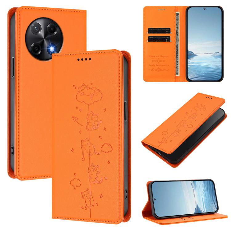 Cute Cats Embossed Magnetic RFID Vegan Leather Phone Case, For Tecno Spark 40 4G, For Tecno Pova 7 Ultra 5G, For Tecno Spark Go 1S / Go 1, For Tecno Camon 40 Pro 4G, For Tecno Camon 40 Premier, For Tecno Camon 40 4G, For Tecno Spark 30C 5G / Pop 9 5G  ...
