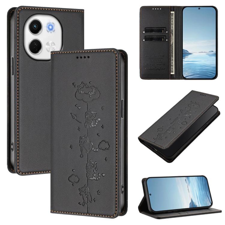 Cute Cats Embossed Magnetic RFID Vegan Leather Phone Case, For Tecno Spark 40 4G, For Tecno Pova 7 Ultra 5G, For Tecno Spark Go 1S / Go 1, For Tecno Camon 40 Pro 4G, For Tecno Camon 40 Premier, For Tecno Camon 40 4G, For Tecno Spark 30C 5G / Pop 9 5G  ...