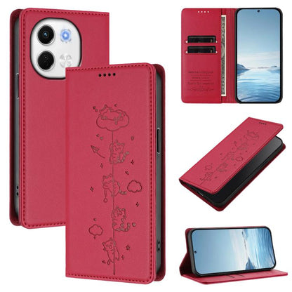 Cute Cats Embossed Magnetic RFID Vegan Leather Phone Case, For Tecno Spark 40 4G, For Tecno Pova 7 Ultra 5G, For Tecno Spark Go 1S / Go 1, For Tecno Camon 40 Pro 4G, For Tecno Camon 40 Premier, For Tecno Camon 40 4G, For Tecno Spark 30C 5G / Pop 9 5G  ...