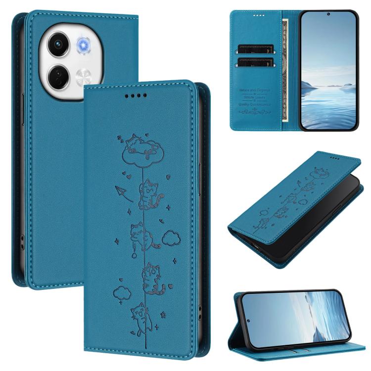 Cute Cats Embossed Magnetic RFID Vegan Leather Phone Case, For Tecno Spark 40 4G, For Tecno Pova 7 Ultra 5G, For Tecno Spark Go 1S / Go 1, For Tecno Camon 40 Pro 4G, For Tecno Camon 40 Premier, For Tecno Camon 40 4G, For Tecno Spark 30C 5G / Pop 9 5G  ...