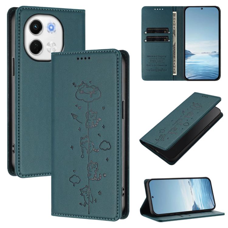 Cute Cats Embossed Magnetic RFID Vegan Leather Phone Case, For Tecno Spark 40 4G, For Tecno Pova 7 Ultra 5G, For Tecno Spark Go 1S / Go 1, For Tecno Camon 40 Pro 4G, For Tecno Camon 40 Premier, For Tecno Camon 40 4G, For Tecno Spark 30C 5G / Pop 9 5G  ...