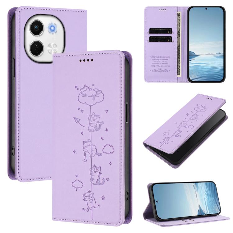 Cute Cats Embossed Magnetic RFID Vegan Leather Phone Case, For Tecno Spark 40 4G, For Tecno Pova 7 Ultra 5G, For Tecno Spark Go 1S / Go 1, For Tecno Camon 40 Pro 4G, For Tecno Camon 40 Premier, For Tecno Camon 40 4G, For Tecno Spark 30C 5G / Pop 9 5G  ...