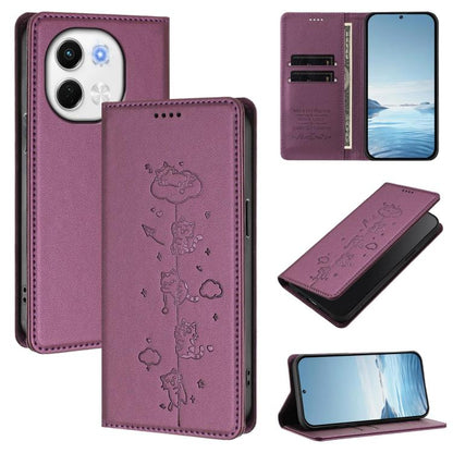 Cute Cats Embossed Magnetic RFID Vegan Leather Phone Case, For Tecno Spark 40 4G, For Tecno Pova 7 Ultra 5G, For Tecno Spark Go 1S / Go 1, For Tecno Camon 40 Pro 4G, For Tecno Camon 40 Premier, For Tecno Camon 40 4G, For Tecno Spark 30C 5G / Pop 9 5G  ...
