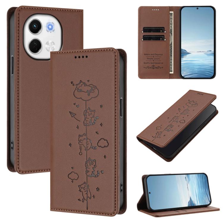 Cute Cats Embossed Magnetic RFID Vegan Leather Phone Case, For Tecno Spark 40 4G, For Tecno Pova 7 Ultra 5G, For Tecno Spark Go 1S / Go 1, For Tecno Camon 40 Pro 4G, For Tecno Camon 40 Premier, For Tecno Camon 40 4G, For Tecno Spark 30C 5G / Pop 9 5G  ...