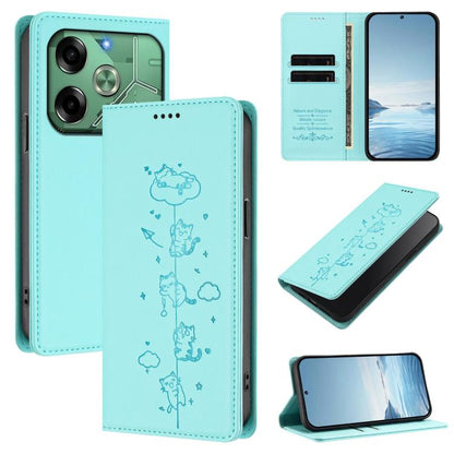 Cute Cats Embossed Magnetic RFID Vegan Leather Phone Case, For Tecno Spark 30 Pro 4G, For Tecno Spark 30 4G, For Tecno Spark Go 5G 2025 / Infinix Hot 60i 5G, For Tecno Spark 30C 4G, For Tecno Spark 20 Pro 5G, For Tecno Spark 10 Pro Magic Magenta       ...
