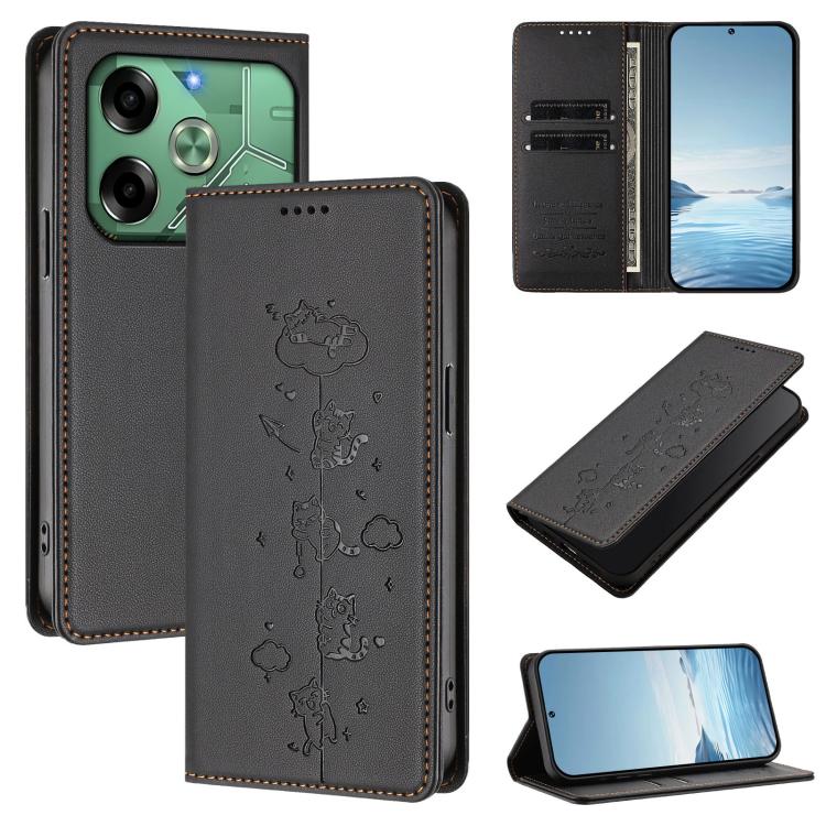 Cute Cats Embossed Magnetic RFID Vegan Leather Phone Case, For Tecno Spark 30 Pro 4G, For Tecno Spark 30 4G, For Tecno Spark Go 5G 2025 / Infinix Hot 60i 5G, For Tecno Spark 30C 4G, For Tecno Spark 20 Pro 5G, For Tecno Spark 10 Pro Magic Magenta       ...