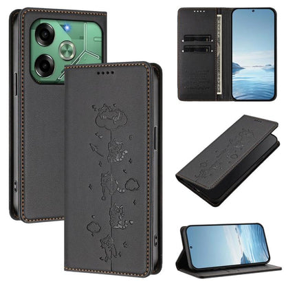 Cute Cats Embossed Magnetic RFID Vegan Leather Phone Case, For Tecno Spark 30 Pro 4G, For Tecno Spark 30 4G, For Tecno Spark Go 5G 2025 / Infinix Hot 60i 5G, For Tecno Spark 30C 4G, For Tecno Spark 20 Pro 5G, For Tecno Spark 10 Pro Magic Magenta       ...