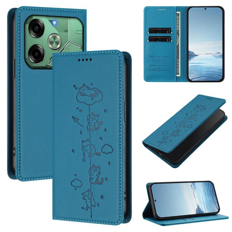 Cute Cats Embossed Magnetic RFID Vegan Leather Phone Case, For Tecno Spark 30 Pro 4G, For Tecno Spark 30 4G, For Tecno Spark Go 5G 2025 / Infinix Hot 60i 5G, For Tecno Spark 30C 4G, For Tecno Spark 20 Pro 5G, For Tecno Spark 10 Pro Magic Magenta       ...