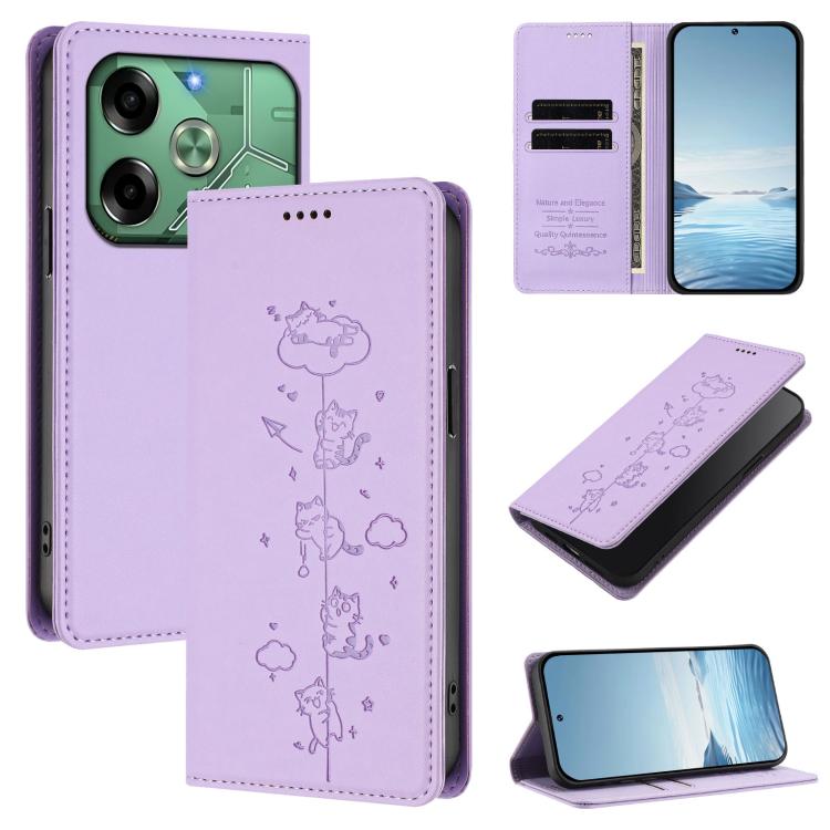 Cute Cats Embossed Magnetic RFID Vegan Leather Phone Case, For Tecno Spark 30 Pro 4G, For Tecno Spark 30 4G, For Tecno Spark Go 5G 2025 / Infinix Hot 60i 5G, For Tecno Spark 30C 4G, For Tecno Spark 20 Pro 5G, For Tecno Spark 10 Pro Magic Magenta       ...