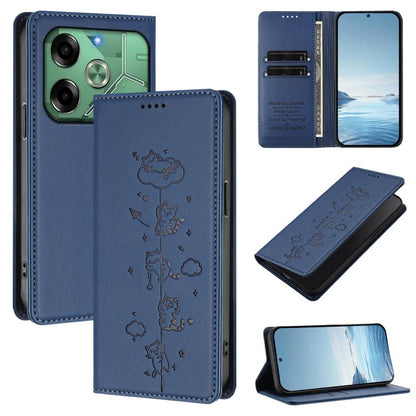 Cute Cats Embossed Magnetic RFID Vegan Leather Phone Case, For Tecno Spark 30 Pro 4G, For Tecno Spark 30 4G, For Tecno Spark Go 5G 2025 / Infinix Hot 60i 5G, For Tecno Spark 30C 4G, For Tecno Spark 20 Pro 5G, For Tecno Spark 10 Pro Magic Magenta       ...