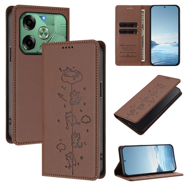Cute Cats Embossed Magnetic RFID Vegan Leather Phone Case, For Tecno Spark 30 Pro 4G, For Tecno Spark 30 4G, For Tecno Spark Go 5G 2025 / Infinix Hot 60i 5G, For Tecno Spark 30C 4G, For Tecno Spark 20 Pro 5G, For Tecno Spark 10 Pro Magic Magenta       ...