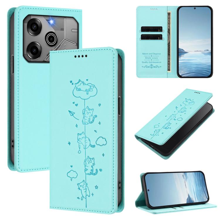 Cute Cats Embossed Magnetic RFID Vegan Leather Phone Case, For Tecno Spark 30 Pro 4G, For Tecno Spark 30 4G, For Tecno Spark Go 5G 2025 / Infinix Hot 60i 5G, For Tecno Spark 30C 4G, For Tecno Spark 20 Pro 5G, For Tecno Spark 10 Pro Magic Magenta       ...