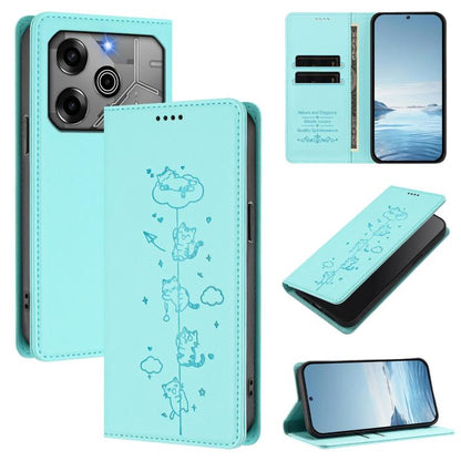 Cute Cats Embossed Magnetic RFID Vegan Leather Phone Case, For Tecno Spark 30 Pro 4G, For Tecno Spark 30 4G, For Tecno Spark Go 5G 2025 / Infinix Hot 60i 5G, For Tecno Spark 30C 4G, For Tecno Spark 20 Pro 5G, For Tecno Spark 10 Pro Magic Magenta       ...