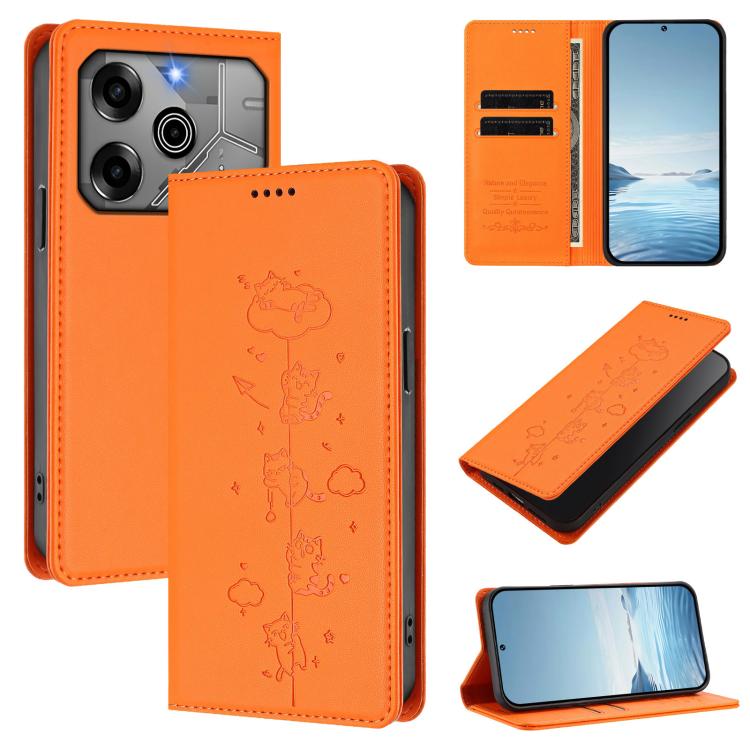 Cute Cats Embossed Magnetic RFID Vegan Leather Phone Case, For Tecno Spark 30 Pro 4G, For Tecno Spark 30 4G, For Tecno Spark Go 5G 2025 / Infinix Hot 60i 5G, For Tecno Spark 30C 4G, For Tecno Spark 20 Pro 5G, For Tecno Spark 10 Pro Magic Magenta       ...