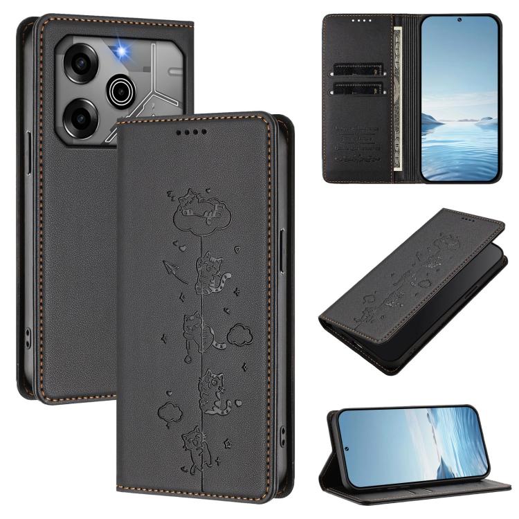 Cute Cats Embossed Magnetic RFID Vegan Leather Phone Case, For Tecno Spark 30 Pro 4G, For Tecno Spark 30 4G, For Tecno Spark Go 5G 2025 / Infinix Hot 60i 5G, For Tecno Spark 30C 4G, For Tecno Spark 20 Pro 5G, For Tecno Spark 10 Pro Magic Magenta       ...