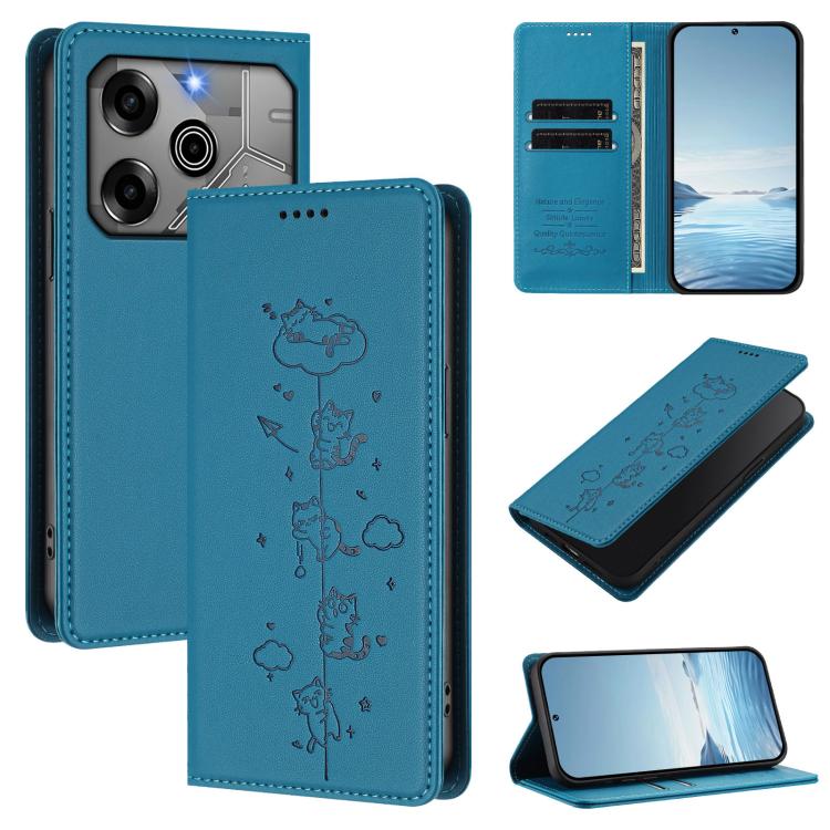 Cute Cats Embossed Magnetic RFID Vegan Leather Phone Case, For Tecno Spark 30 Pro 4G, For Tecno Spark 30 4G, For Tecno Spark Go 5G 2025 / Infinix Hot 60i 5G, For Tecno Spark 30C 4G, For Tecno Spark 20 Pro 5G, For Tecno Spark 10 Pro Magic Magenta       ...