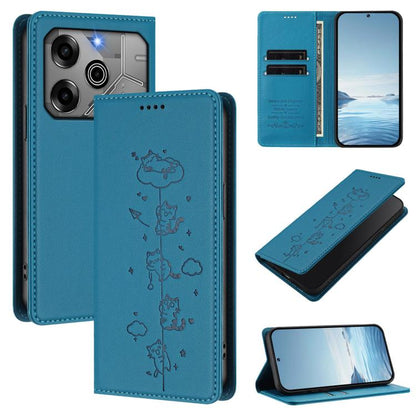 Cute Cats Embossed Magnetic RFID Vegan Leather Phone Case, For Tecno Spark 30 Pro 4G, For Tecno Spark 30 4G, For Tecno Spark Go 5G 2025 / Infinix Hot 60i 5G, For Tecno Spark 30C 4G, For Tecno Spark 20 Pro 5G, For Tecno Spark 10 Pro Magic Magenta       ...