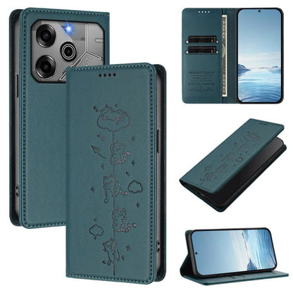Cute Cats Embossed Magnetic RFID Vegan Leather Phone Case, For Tecno Spark 30 Pro 4G, For Tecno Spark 30 4G, For Tecno Spark Go 5G 2025 / Infinix Hot 60i 5G, For Tecno Spark 30C 4G, For Tecno Spark 20 Pro 5G, For Tecno Spark 10 Pro Magic Magenta       ...