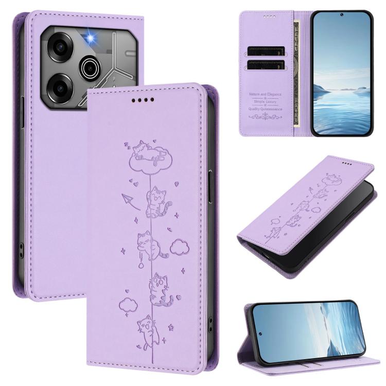 Cute Cats Embossed Magnetic RFID Vegan Leather Phone Case, For Tecno Spark 30 Pro 4G, For Tecno Spark 30 4G, For Tecno Spark Go 5G 2025 / Infinix Hot 60i 5G, For Tecno Spark 30C 4G, For Tecno Spark 20 Pro 5G, For Tecno Spark 10 Pro Magic Magenta       ...