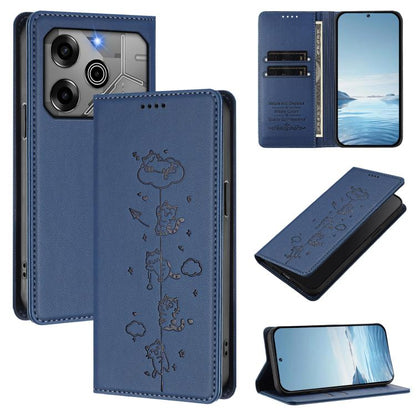 Cute Cats Embossed Magnetic RFID Vegan Leather Phone Case, For Tecno Spark 30 Pro 4G, For Tecno Spark 30 4G, For Tecno Spark Go 5G 2025 / Infinix Hot 60i 5G, For Tecno Spark 30C 4G, For Tecno Spark 20 Pro 5G, For Tecno Spark 10 Pro Magic Magenta       ...