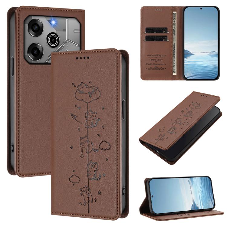 Cute Cats Embossed Magnetic RFID Vegan Leather Phone Case, For Tecno Spark 30 Pro 4G, For Tecno Spark 30 4G, For Tecno Spark Go 5G 2025 / Infinix Hot 60i 5G, For Tecno Spark 30C 4G, For Tecno Spark 20 Pro 5G, For Tecno Spark 10 Pro Magic Magenta       ...