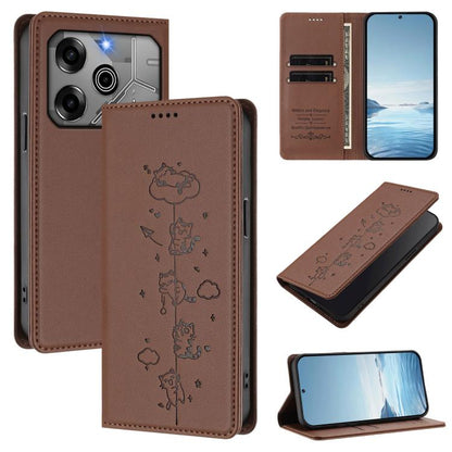 Cute Cats Embossed Magnetic RFID Vegan Leather Phone Case, For Tecno Spark 30 Pro 4G, For Tecno Spark 30 4G, For Tecno Spark Go 5G 2025 / Infinix Hot 60i 5G, For Tecno Spark 30C 4G, For Tecno Spark 20 Pro 5G, For Tecno Spark 10 Pro Magic Magenta       ...