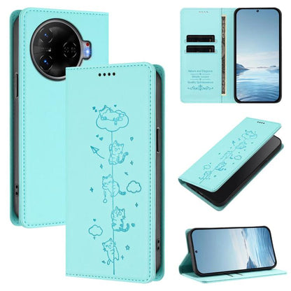 Cute Cats Embossed Magnetic RFID Vegan Leather Phone Case, For Tecno Spark 30 Pro 4G, For Tecno Spark 30 4G, For Tecno Spark Go 5G 2025 / Infinix Hot 60i 5G, For Tecno Spark 30C 4G, For Tecno Spark 20 Pro 5G, For Tecno Spark 10 Pro Magic Magenta       ...