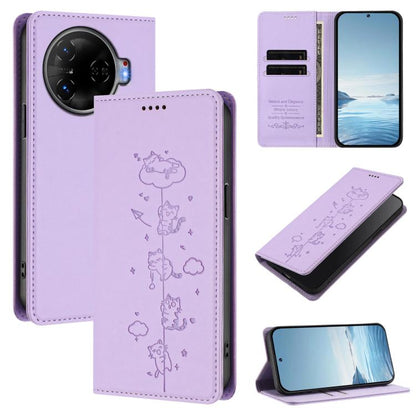 Cute Cats Embossed Magnetic RFID Vegan Leather Phone Case, For Tecno Spark 30 Pro 4G, For Tecno Spark 30 4G, For Tecno Spark Go 5G 2025 / Infinix Hot 60i 5G, For Tecno Spark 30C 4G, For Tecno Spark 20 Pro 5G, For Tecno Spark 10 Pro Magic Magenta       ...