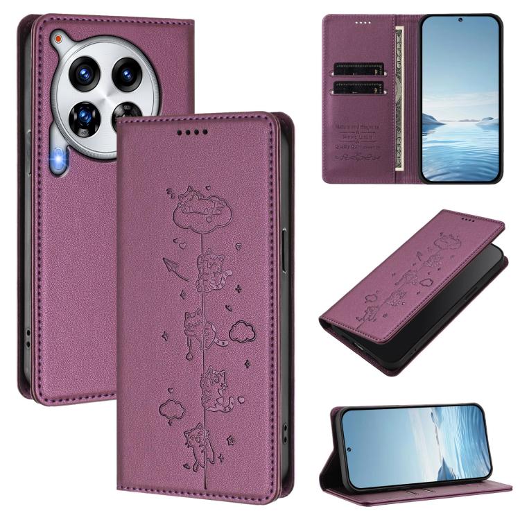 Cute Cats Embossed Magnetic RFID Vegan Leather Phone Case, For Tecno Camon 30 Premier, For Tecno Camon 30 5G / 4G, For Tecno Spark 20 Pro+ 4G, For Tecno Spark 20 Pro / Infinix Hot 40 4G, For Tecno Spark Go 2024 / 20 4G, For Tecno Pova 5 Pro 5G         ...