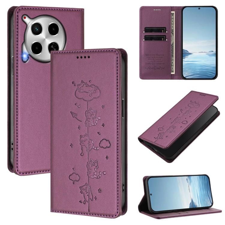 Cute Cats Embossed Magnetic RFID Vegan Leather Phone Case, For Tecno Camon 30 Premier, For Tecno Camon 30 5G / 4G, For Tecno Spark 20 Pro+ 4G, For Tecno Spark 20 Pro / Infinix Hot 40 4G, For Tecno Spark Go 2024 / 20 4G, For Tecno Pova 5 Pro 5G         ...