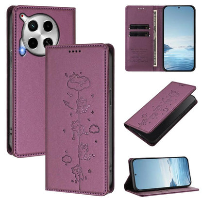 Cute Cats Embossed Magnetic RFID Vegan Leather Phone Case, For Tecno Camon 30 Premier, For Tecno Camon 30 5G / 4G, For Tecno Spark 20 Pro+ 4G, For Tecno Spark 20 Pro / Infinix Hot 40 4G, For Tecno Spark Go 2024 / 20 4G, For Tecno Pova 5 Pro 5G         ...