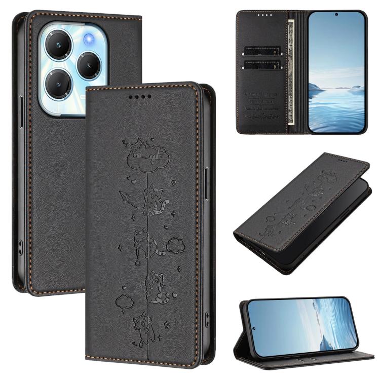 Cute Cats Embossed Magnetic RFID Vegan Leather Phone Case, For Tecno Camon 30 Premier, For Tecno Camon 30 5G / 4G, For Tecno Spark 20 Pro+ 4G, For Tecno Spark 20 Pro / Infinix Hot 40 4G, For Tecno Spark Go 2024 / 20 4G, For Tecno Pova 5 Pro 5G         ...