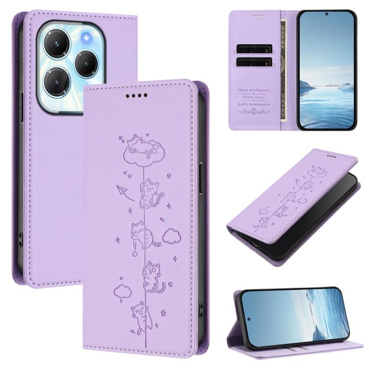 Cute Cats Embossed Magnetic RFID Vegan Leather Phone Case, For Tecno Camon 30 Premier, For Tecno Camon 30 5G / 4G, For Tecno Spark 20 Pro+ 4G, For Tecno Spark 20 Pro / Infinix Hot 40 4G, For Tecno Spark Go 2024 / 20 4G, For Tecno Pova 5 Pro 5G         ...