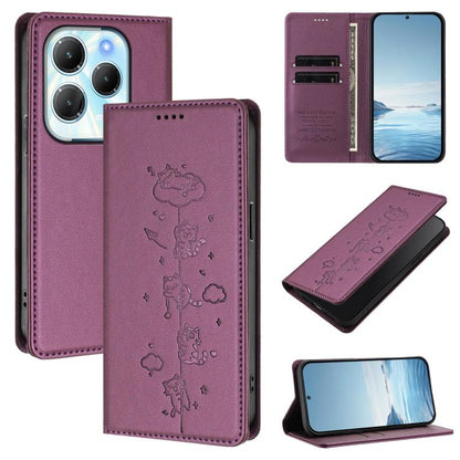 Cute Cats Embossed Magnetic RFID Vegan Leather Phone Case, For Tecno Camon 30 Premier, For Tecno Camon 30 5G / 4G, For Tecno Spark 20 Pro+ 4G, For Tecno Spark 20 Pro / Infinix Hot 40 4G, For Tecno Spark Go 2024 / 20 4G, For Tecno Pova 5 Pro 5G         ...