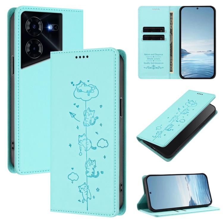 Cute Cats Embossed Magnetic RFID Vegan Leather Phone Case, For Tecno Camon 30 Premier, For Tecno Camon 30 5G / 4G, For Tecno Spark 20 Pro+ 4G, For Tecno Spark 20 Pro / Infinix Hot 40 4G, For Tecno Spark Go 2024 / 20 4G, For Tecno Pova 5 Pro 5G         ...