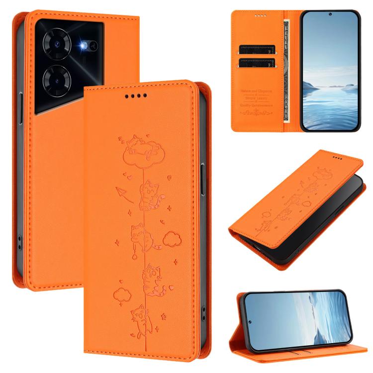 Cute Cats Embossed Magnetic RFID Vegan Leather Phone Case, For Tecno Camon 30 Premier, For Tecno Camon 30 5G / 4G, For Tecno Spark 20 Pro+ 4G, For Tecno Spark 20 Pro / Infinix Hot 40 4G, For Tecno Spark Go 2024 / 20 4G, For Tecno Pova 5 Pro 5G         ...