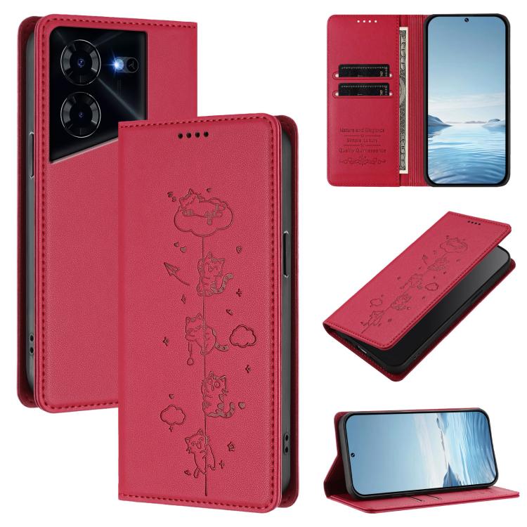 Cute Cats Embossed Magnetic RFID Vegan Leather Phone Case, For Tecno Camon 30 Premier, For Tecno Camon 30 5G / 4G, For Tecno Spark 20 Pro+ 4G, For Tecno Spark 20 Pro / Infinix Hot 40 4G, For Tecno Spark Go 2024 / 20 4G, For Tecno Pova 5 Pro 5G         ...