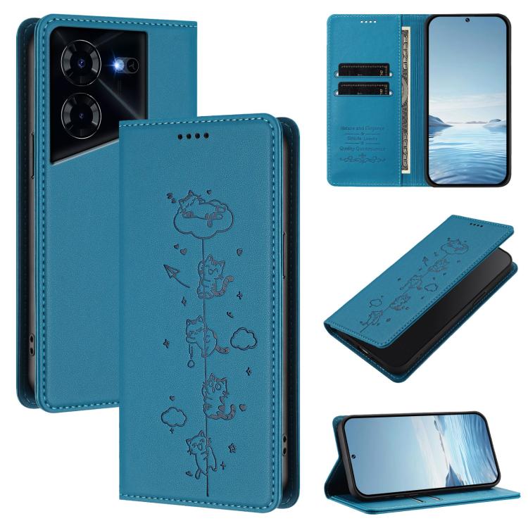 Cute Cats Embossed Magnetic RFID Vegan Leather Phone Case, For Tecno Camon 30 Premier, For Tecno Camon 30 5G / 4G, For Tecno Spark 20 Pro+ 4G, For Tecno Spark 20 Pro / Infinix Hot 40 4G, For Tecno Spark Go 2024 / 20 4G, For Tecno Pova 5 Pro 5G         ...