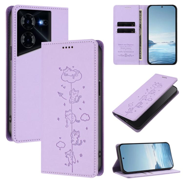 Cute Cats Embossed Magnetic RFID Vegan Leather Phone Case, For Tecno Camon 30 Premier, For Tecno Camon 30 5G / 4G, For Tecno Spark 20 Pro+ 4G, For Tecno Spark 20 Pro / Infinix Hot 40 4G, For Tecno Spark Go 2024 / 20 4G, For Tecno Pova 5 Pro 5G         ...
