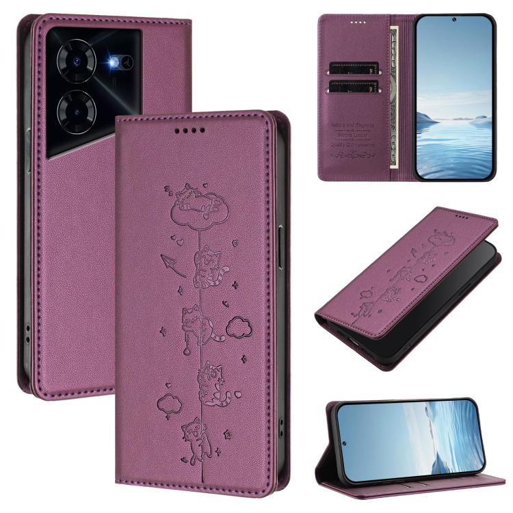 Cute Cats Embossed Magnetic RFID Vegan Leather Phone Case, For Tecno Camon 30 Premier, For Tecno Camon 30 5G / 4G, For Tecno Spark 20 Pro+ 4G, For Tecno Spark 20 Pro / Infinix Hot 40 4G, For Tecno Spark Go 2024 / 20 4G, For Tecno Pova 5 Pro 5G         ...