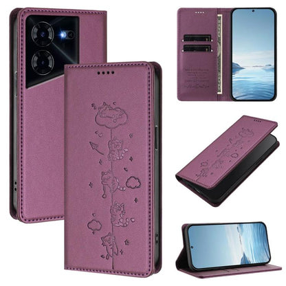 Cute Cats Embossed Magnetic RFID Vegan Leather Phone Case, For Tecno Camon 30 Premier, For Tecno Camon 30 5G / 4G, For Tecno Spark 20 Pro+ 4G, For Tecno Spark 20 Pro / Infinix Hot 40 4G, For Tecno Spark Go 2024 / 20 4G, For Tecno Pova 5 Pro 5G         ...