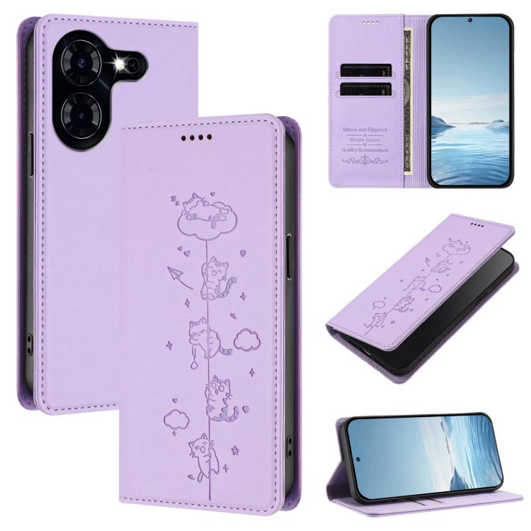 Cute Cats Embossed Magnetic RFID Vegan Leather Phone Case, For Tecno Camon 30 Premier, For Tecno Camon 30 5G / 4G, For Tecno Spark 20 Pro+ 4G, For Tecno Spark 20 Pro / Infinix Hot 40 4G, For Tecno Spark Go 2024 / 20 4G, For Tecno Pova 5 Pro 5G         ...